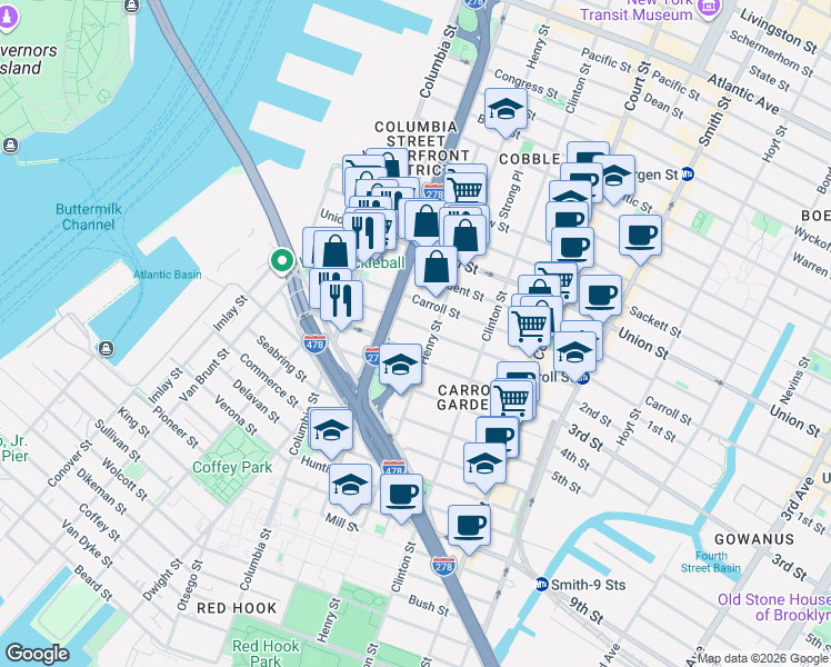 map of restaurants, bars, coffee shops, grocery stores, and more near 166 Summit Street in Brooklyn