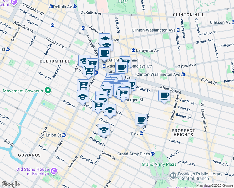 map of restaurants, bars, coffee shops, grocery stores, and more near 237 Flatbush Avenue in Brooklyn