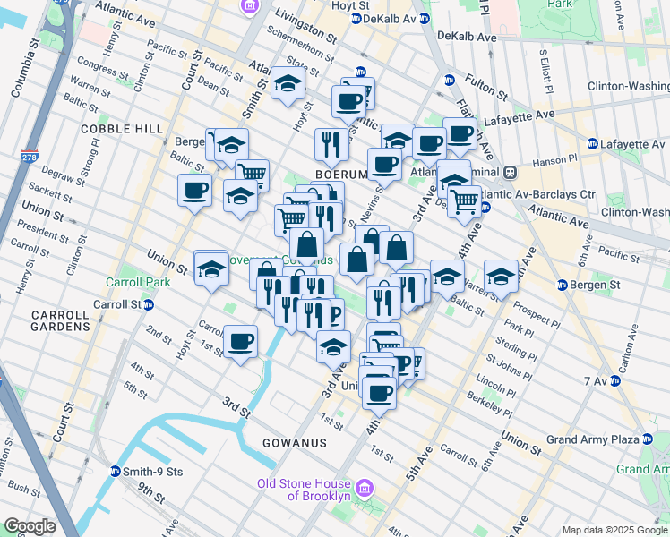 map of restaurants, bars, coffee shops, grocery stores, and more near 232 Nevins Street in Brooklyn