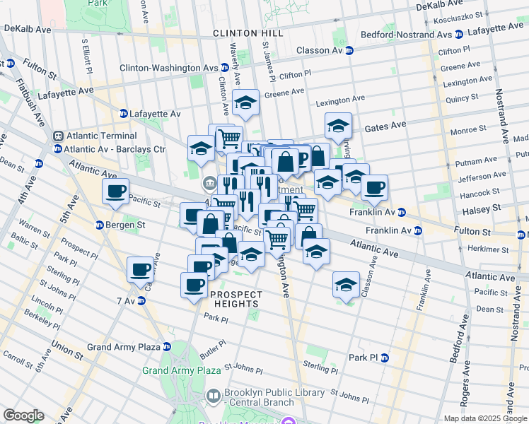 map of restaurants, bars, coffee shops, grocery stores, and more near 859 Atlantic Avenue in Brooklyn