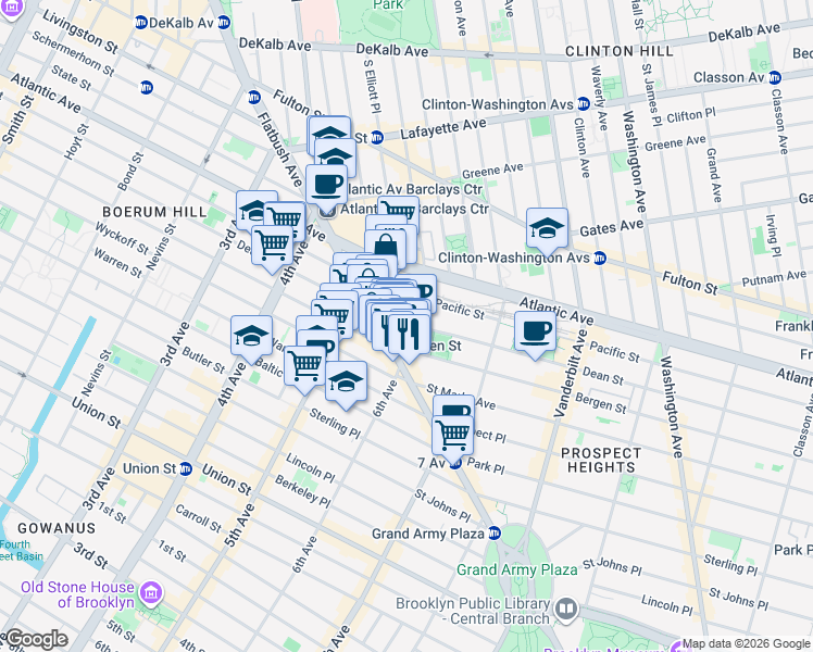 map of restaurants, bars, coffee shops, grocery stores, and more near 46 6th Avenue in Brooklyn