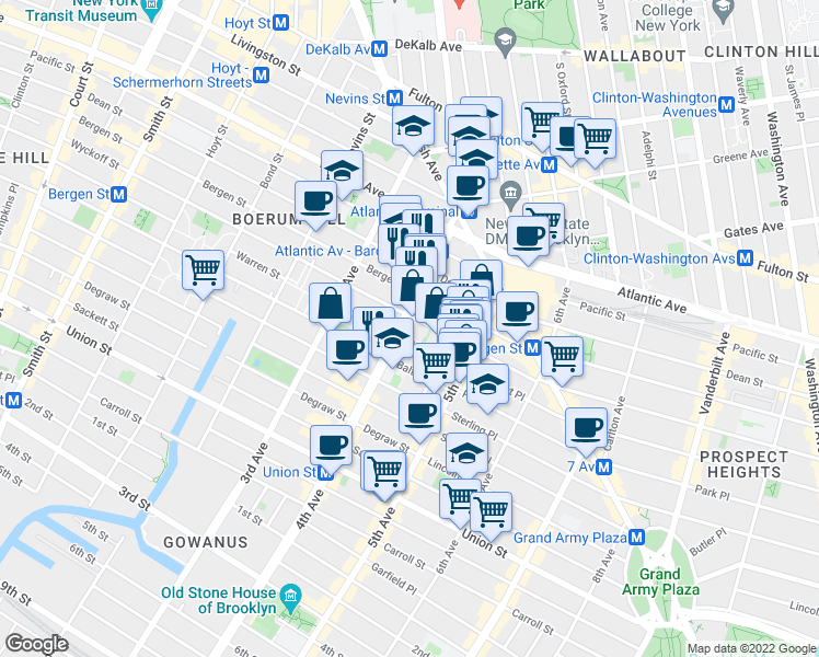 map of restaurants, bars, coffee shops, grocery stores, and more near 87 4th Avenue in Brooklyn