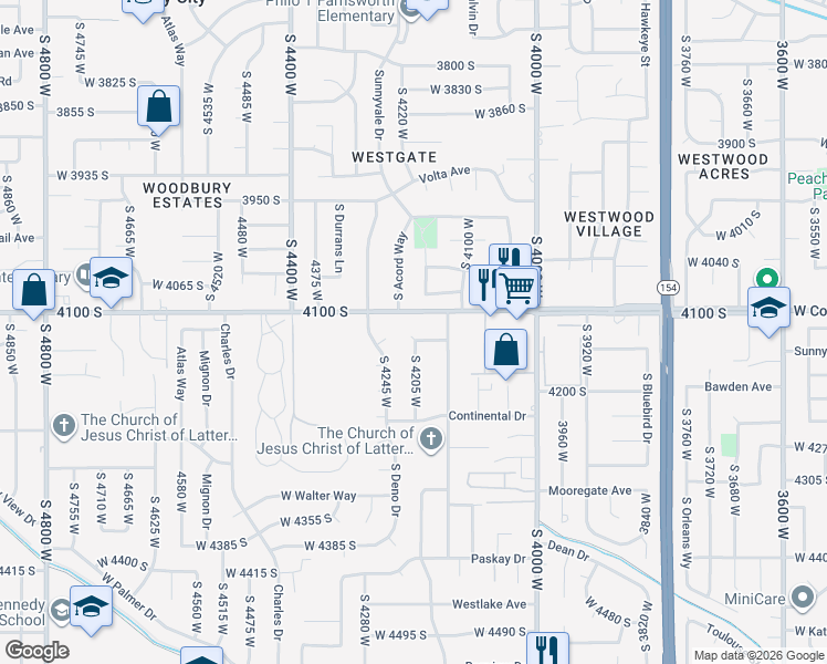 map of restaurants, bars, coffee shops, grocery stores, and more near 4198 West 4135 South in West Valley City