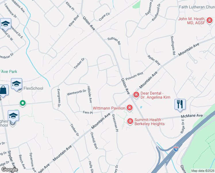 map of restaurants, bars, coffee shops, grocery stores, and more near 43 Timothy Field Road in Berkeley Heights
