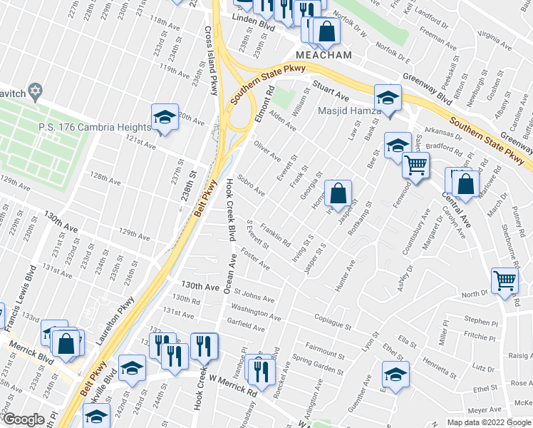 map of restaurants, bars, coffee shops, grocery stores, and more near 9 Frank Street in Valley Stream