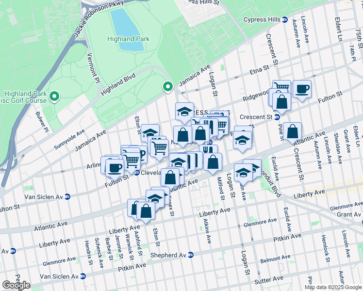 map of restaurants, bars, coffee shops, grocery stores, and more near 365 Arlington Avenue in Brooklyn
