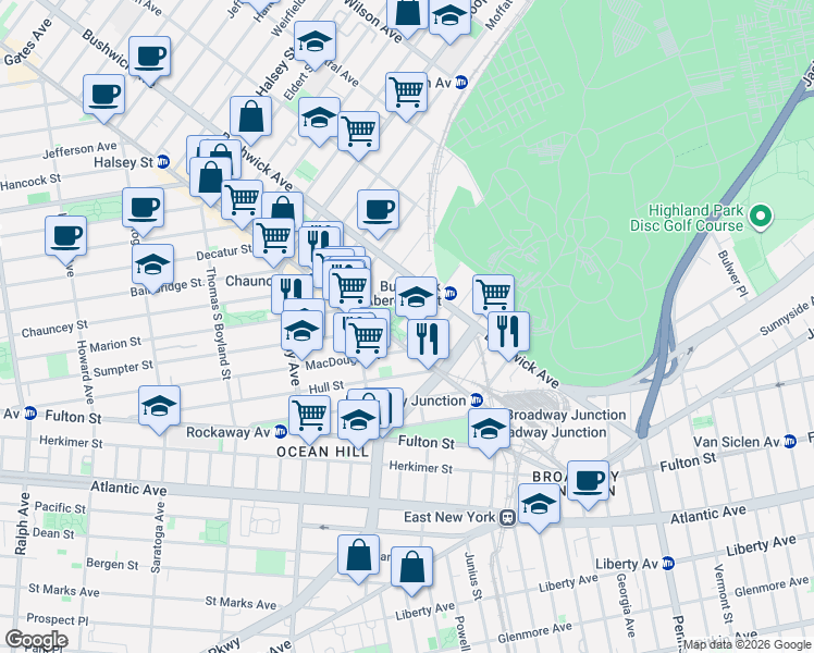 map of restaurants, bars, coffee shops, grocery stores, and more near in Brooklyn