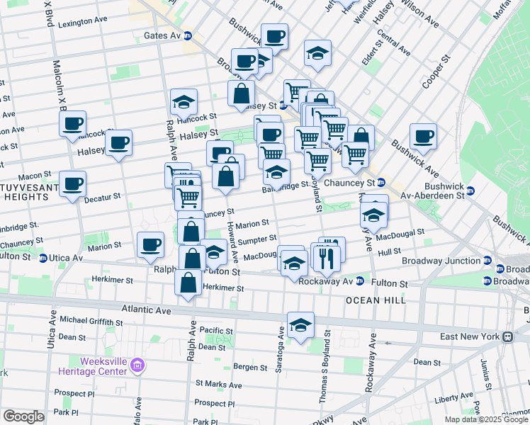 map of restaurants, bars, coffee shops, grocery stores, and more near in Brooklyn