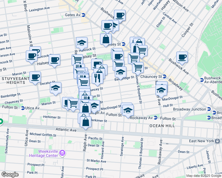 map of restaurants, bars, coffee shops, grocery stores, and more near 346A Chauncey Street in Brooklyn