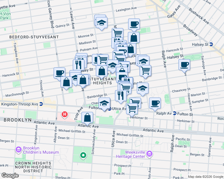 map of restaurants, bars, coffee shops, grocery stores, and more near 324A Decatur Street in Brooklyn