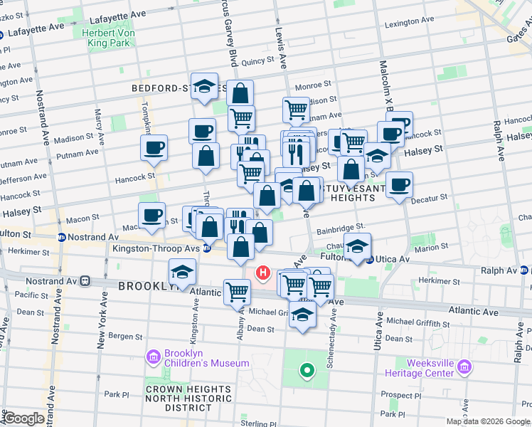 map of restaurants, bars, coffee shops, grocery stores, and more near 240 MacDonough Street in Brooklyn