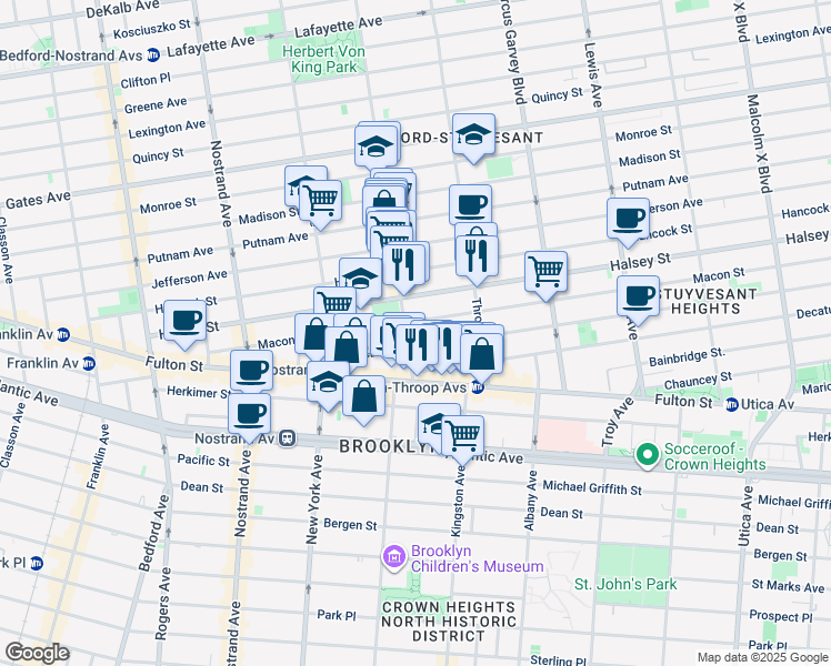 map of restaurants, bars, coffee shops, grocery stores, and more near 97 MacDonough Street in Brooklyn