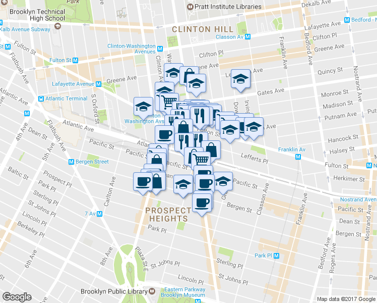map of restaurants, bars, coffee shops, grocery stores, and more near 859 Atlantic Avenue in Brooklyn