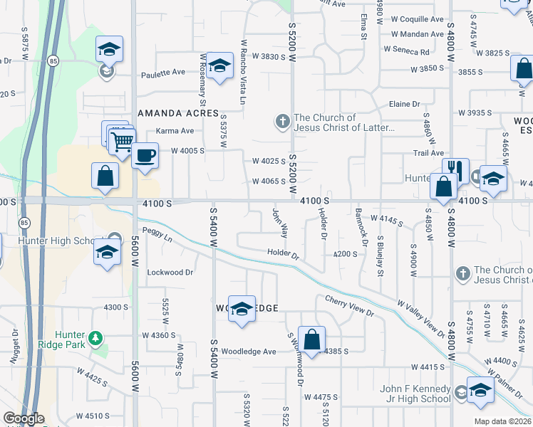 map of restaurants, bars, coffee shops, grocery stores, and more near 4123 Pointer Lane in West Valley City