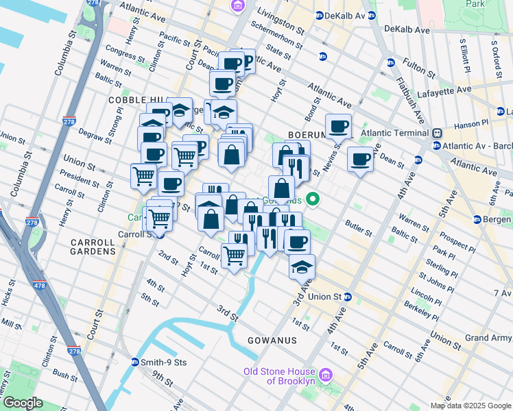 map of restaurants, bars, coffee shops, grocery stores, and more near 461 Degraw Street in Brooklyn