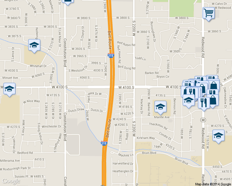 map of restaurants, bars, coffee shops, grocery stores, and more near 2332 West 4130 South in Salt Lake City
