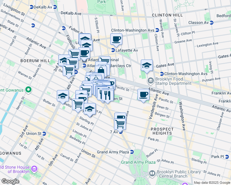 map of restaurants, bars, coffee shops, grocery stores, and more near 509 Dean Street in Brooklyn