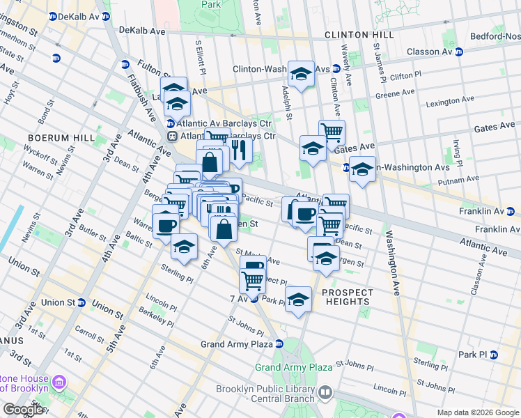 map of restaurants, bars, coffee shops, grocery stores, and more near 535 Dean Street in Brooklyn