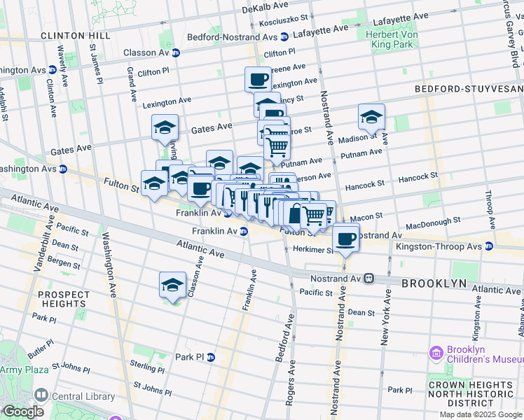 map of restaurants, bars, coffee shops, grocery stores, and more near 16 Spencer Place in Brooklyn