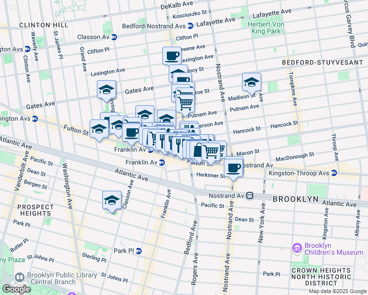 map of restaurants, bars, coffee shops, grocery stores, and more near 16 Spencer Place in Brooklyn