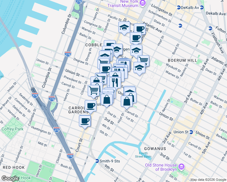 map of restaurants, bars, coffee shops, grocery stores, and more near 334 Union Street in Brooklyn