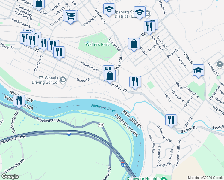 map of restaurants, bars, coffee shops, grocery stores, and more near 712 South Main Street in Phillipsburg