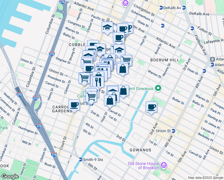 map of restaurants, bars, coffee shops, grocery stores, and more near 408A Sackett Street in Brooklyn