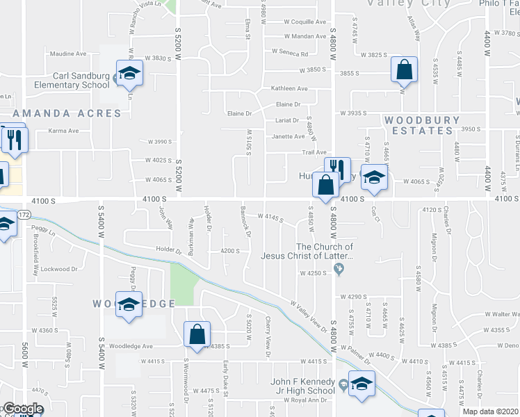 map of restaurants, bars, coffee shops, grocery stores, and more near 4968 West 4145 South in West Valley City