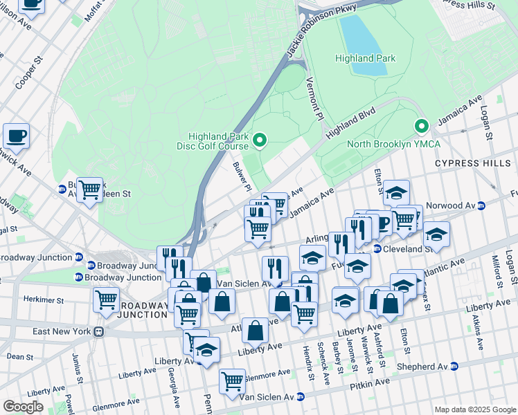 map of restaurants, bars, coffee shops, grocery stores, and more near 113 Sunnyside Avenue in Brooklyn