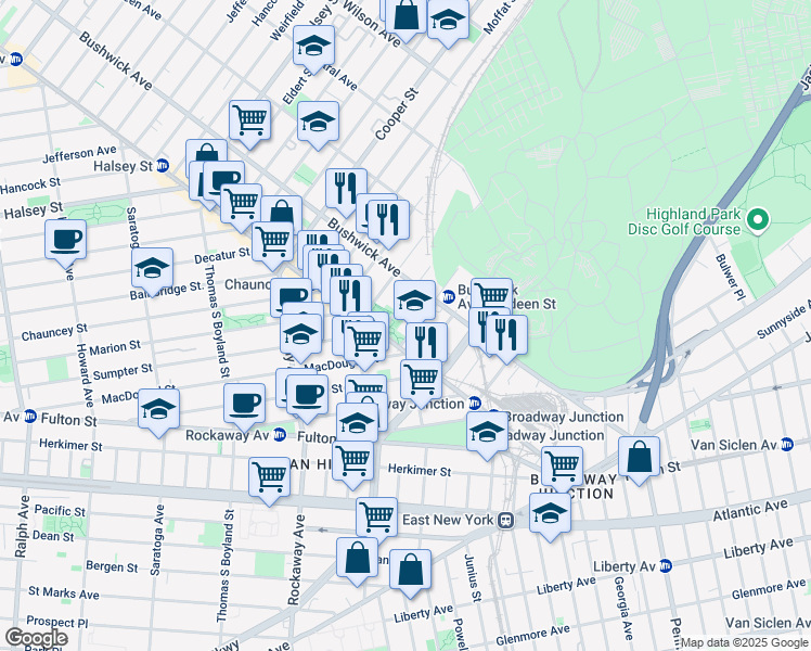 map of restaurants, bars, coffee shops, grocery stores, and more near in Brooklyn