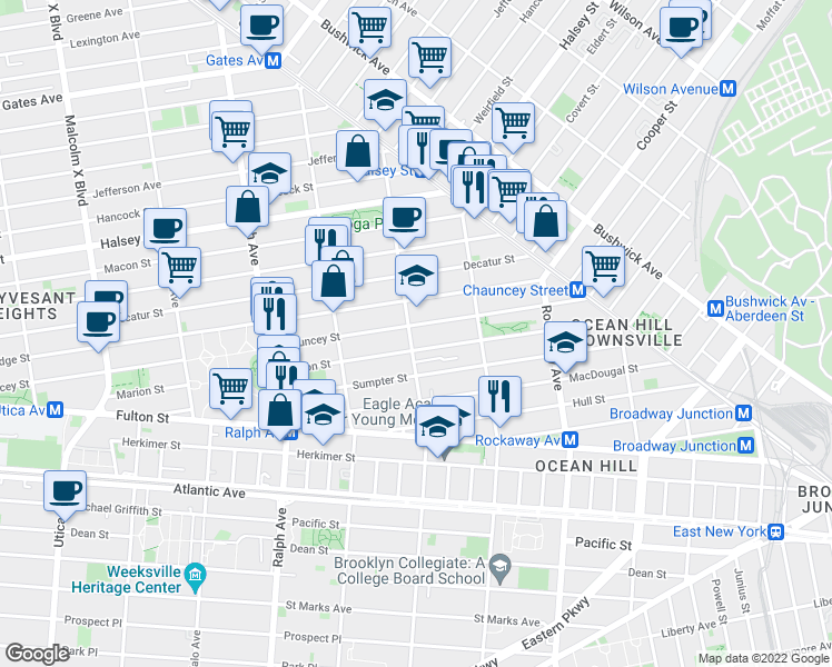 map of restaurants, bars, coffee shops, grocery stores, and more near in Brooklyn