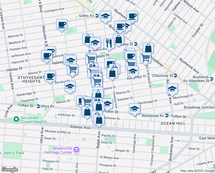 map of restaurants, bars, coffee shops, grocery stores, and more near in Brooklyn