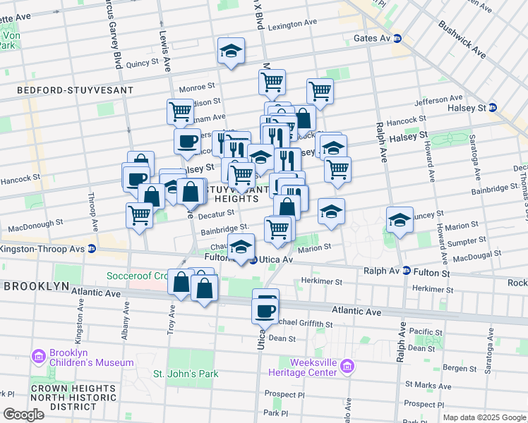 map of restaurants, bars, coffee shops, grocery stores, and more near 324A Decatur Street in Brooklyn