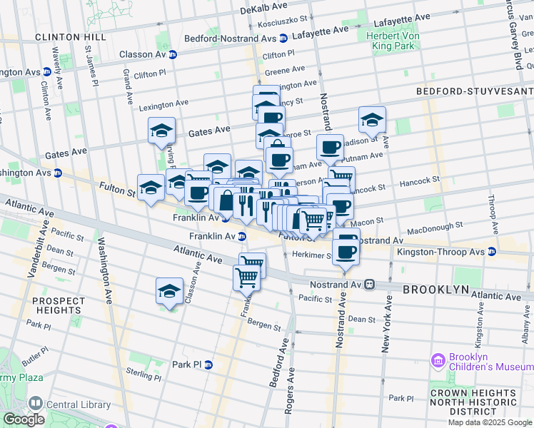map of restaurants, bars, coffee shops, grocery stores, and more near 16 Spencer Place in Brooklyn