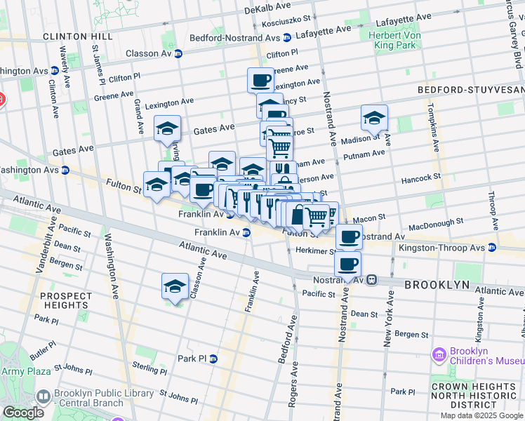map of restaurants, bars, coffee shops, grocery stores, and more near 16 Spencer Place in Brooklyn