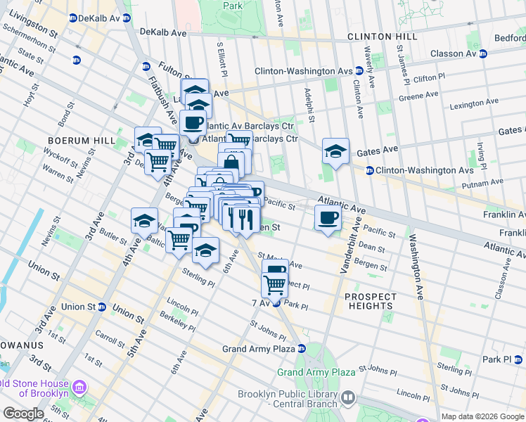 map of restaurants, bars, coffee shops, grocery stores, and more near 489 Dean Street in Brooklyn