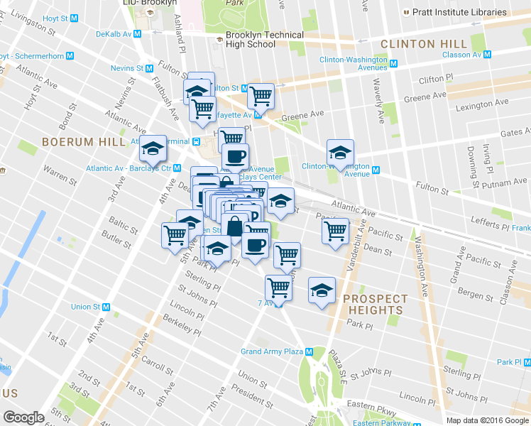 map of restaurants, bars, coffee shops, grocery stores, and more near 489 Dean Street in Brooklyn