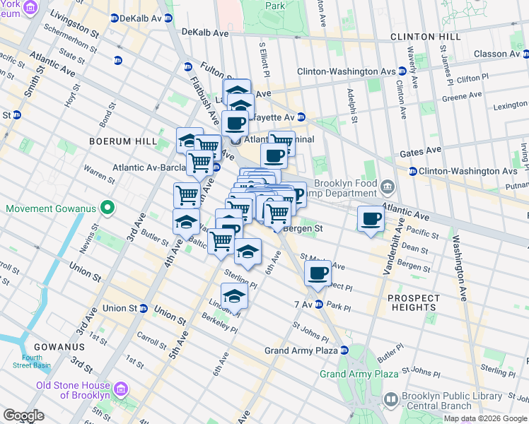 map of restaurants, bars, coffee shops, grocery stores, and more near 237 Flatbush Avenue in Brooklyn