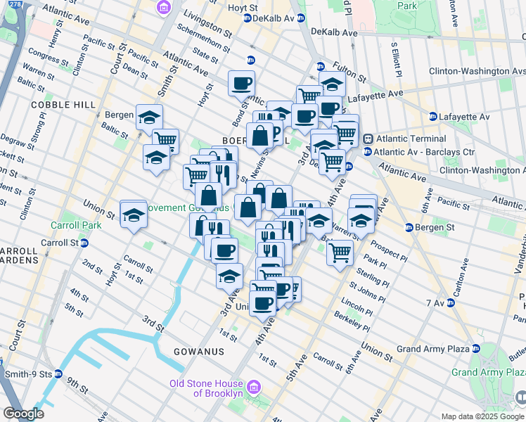 map of restaurants, bars, coffee shops, grocery stores, and more near 526 Baltic Street in Brooklyn