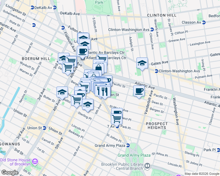 map of restaurants, bars, coffee shops, grocery stores, and more near 497 Dean Street in Brooklyn