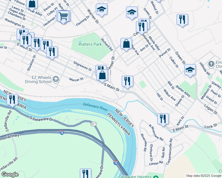map of restaurants, bars, coffee shops, grocery stores, and more near 742 South Main Street in Phillipsburg