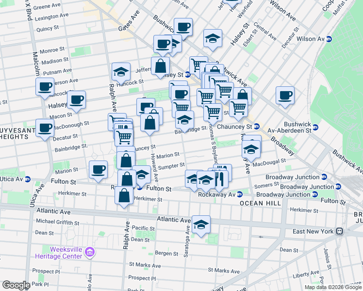 map of restaurants, bars, coffee shops, grocery stores, and more near in Brooklyn