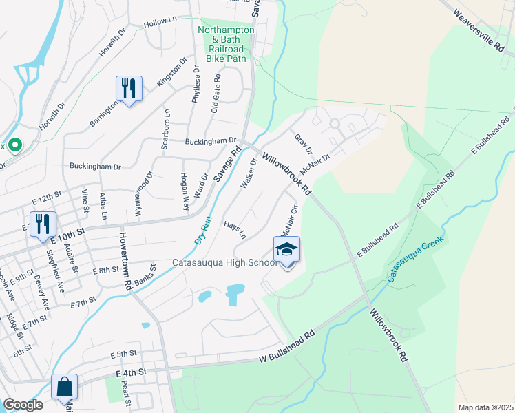 map of restaurants, bars, coffee shops, grocery stores, and more near 19 Kings Court in Northampton
