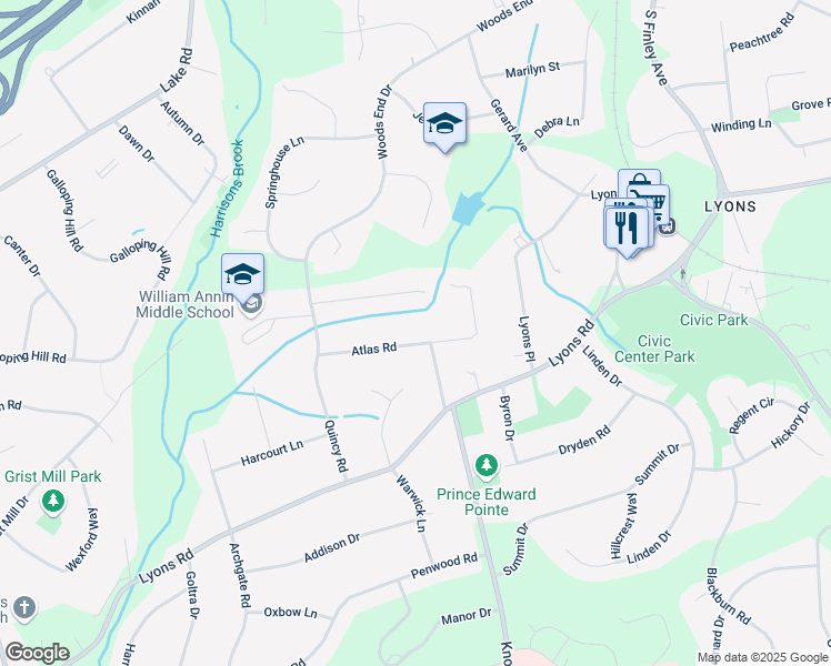 map of restaurants, bars, coffee shops, grocery stores, and more near 44 Atlas Road in Basking Ridge