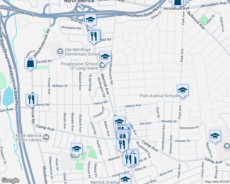map of restaurants, bars, coffee shops, grocery stores, and more near 1989 Decker Avenue in Merrick