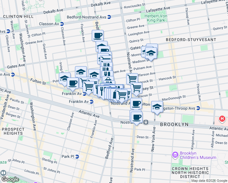map of restaurants, bars, coffee shops, grocery stores, and more near 21 Halsey Street in Brooklyn