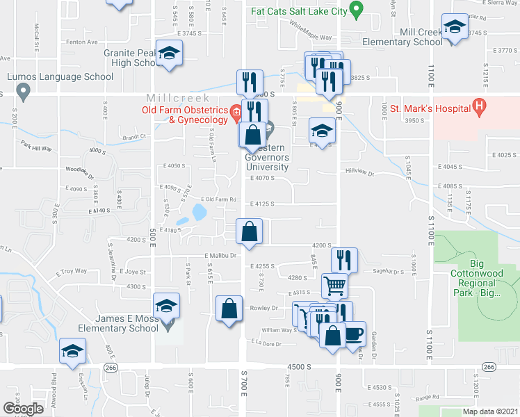 map of restaurants, bars, coffee shops, grocery stores, and more near 745 Grand Cayman Drive in Salt Lake City