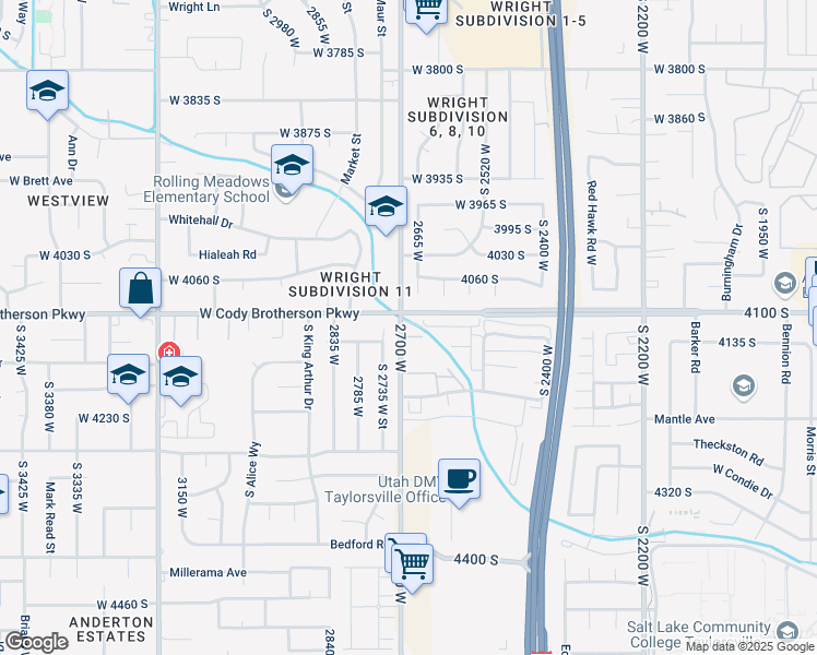map of restaurants, bars, coffee shops, grocery stores, and more near 2610 Village Lane in Salt Lake City