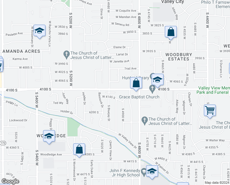 map of restaurants, bars, coffee shops, grocery stores, and more near 4968 West 4145 South in West Valley City
