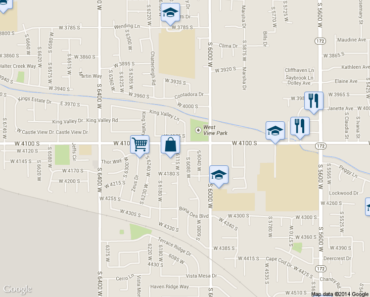 map of restaurants, bars, coffee shops, grocery stores, and more near 4128 Long Valley Drive in West Valley City